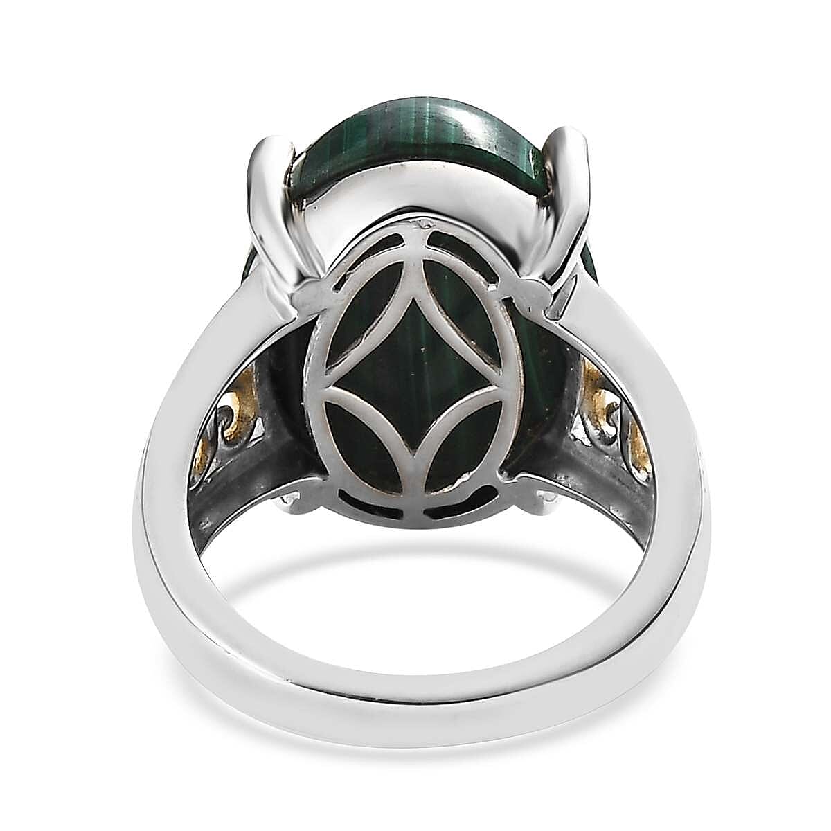 Karis African Malachite Solitaire Ring in 18K YG Plated and Platinum Bond (Size 10.0) 13.35 ctw image number 4