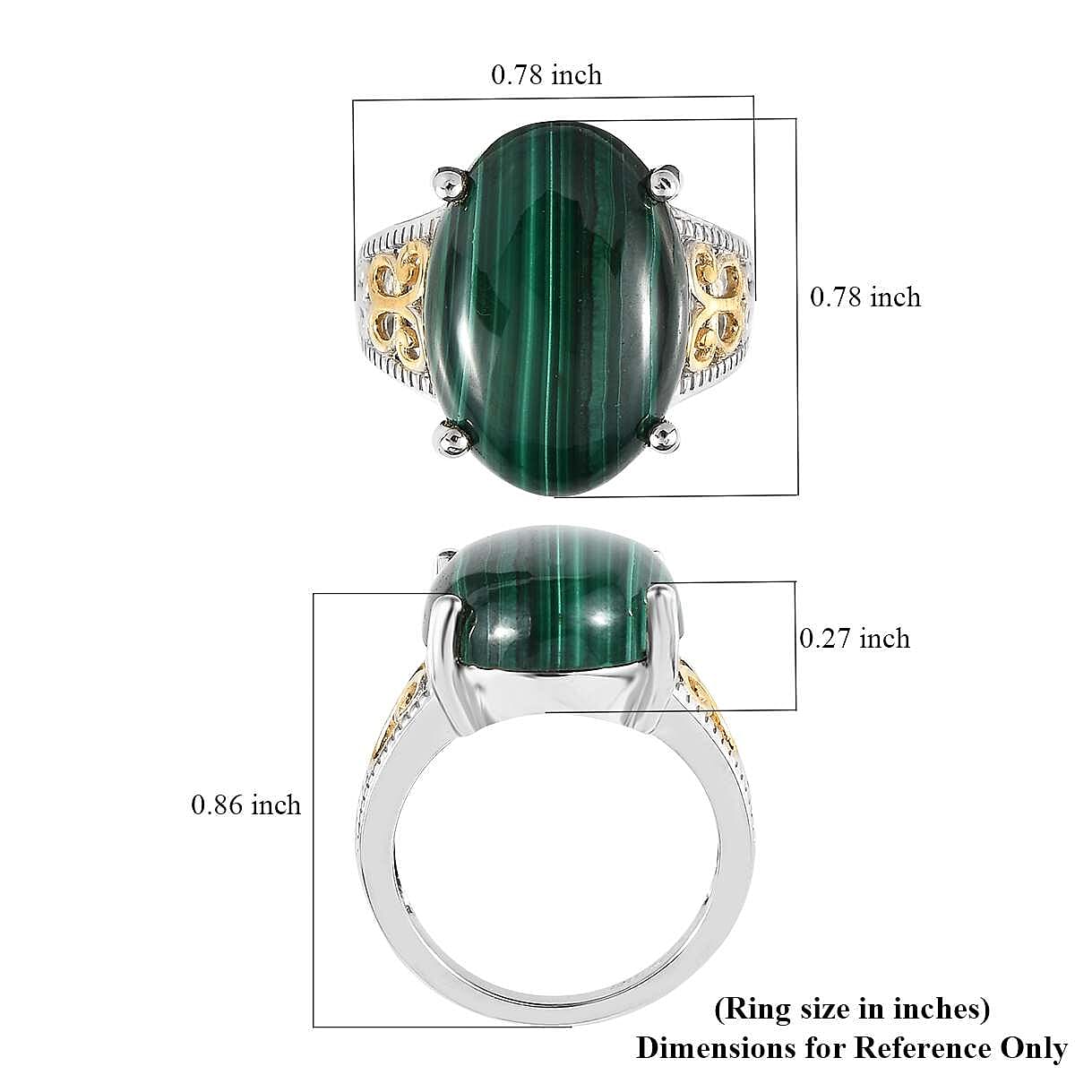 Karis African Malachite Solitaire Ring in 18K YG Plated and Platinum Bond (Size 10.0) 13.35 ctw image number 5