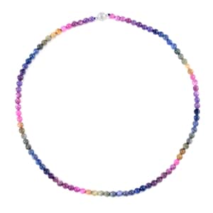 Multi Sapphire and African Ruby (FF) Beaded Necklace 20 Inches in Rhodium Over Sterling Silver 169.20 ctw