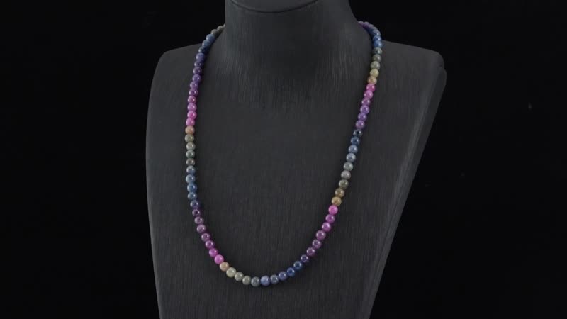 Multi Sapphire and African Ruby (FF) Beaded Necklace 20 Inches in Rhodium Over Sterling Silver 169.20 ctw