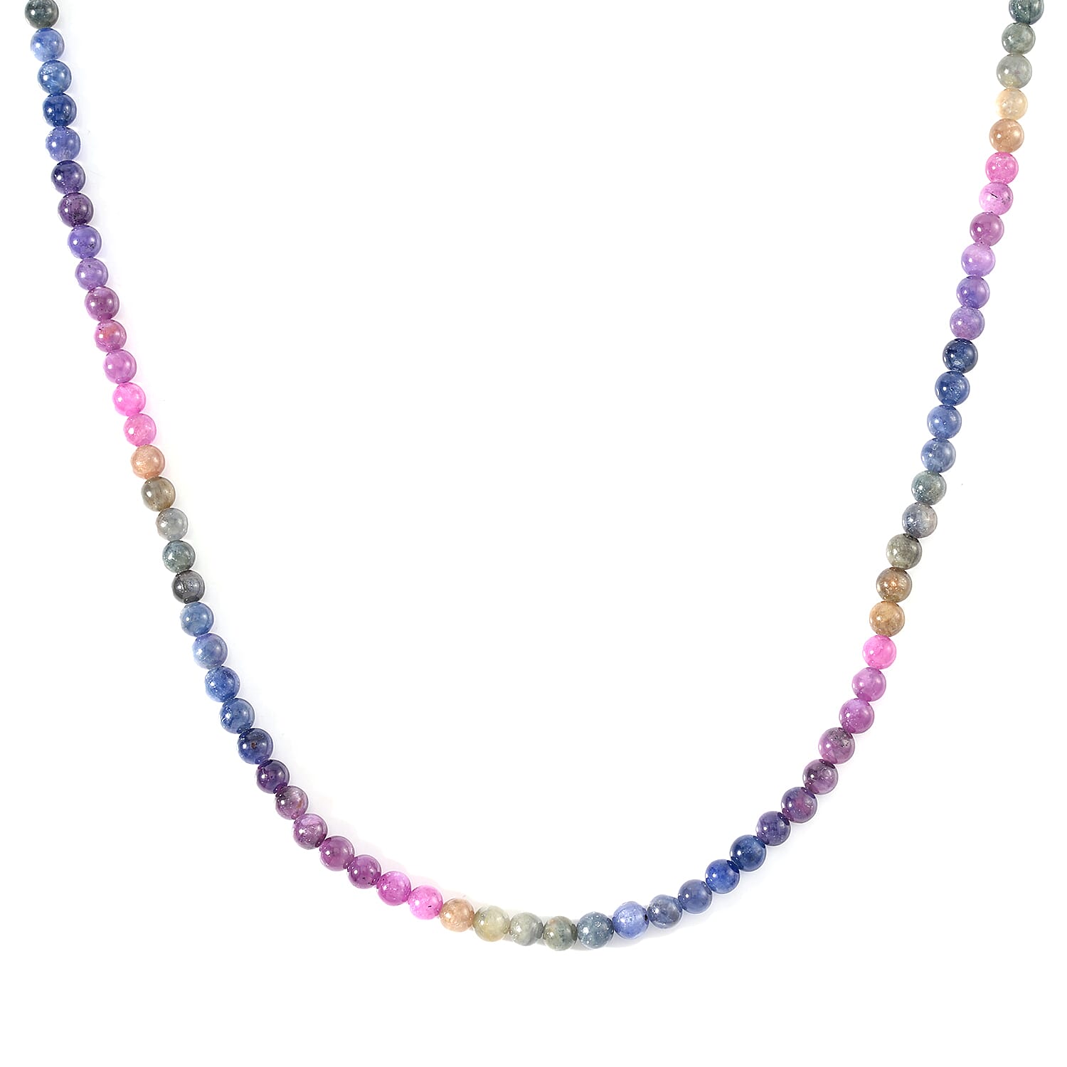 Multi Sapphire and African Ruby (FF) Beaded Necklace 20 Inches in Rhodium Over Sterling Silver 169.20 ctw