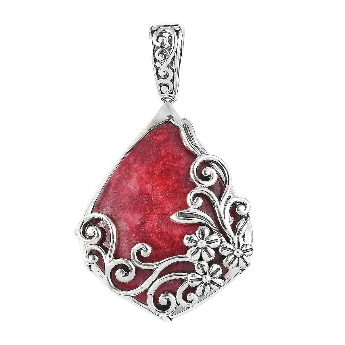 Artisan Crafted Norwegian Thulite Solitaire Pendant in Sterling Silver 42.50 ctw image number 0