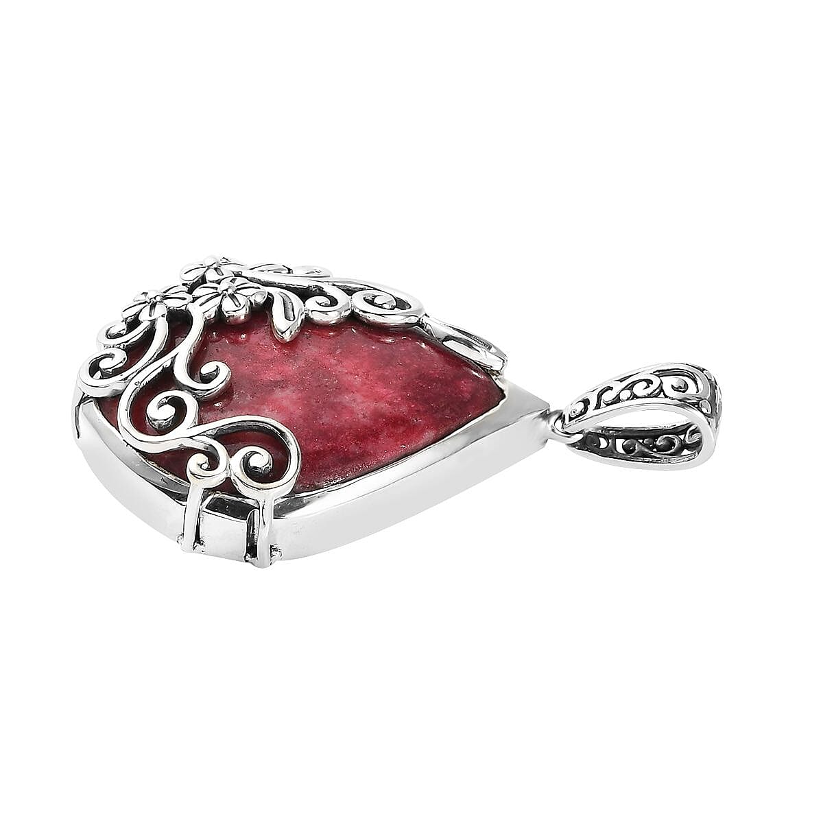 Artisan Crafted Norwegian Thulite Solitaire Pendant in Sterling Silver 42.50 ctw image number 3