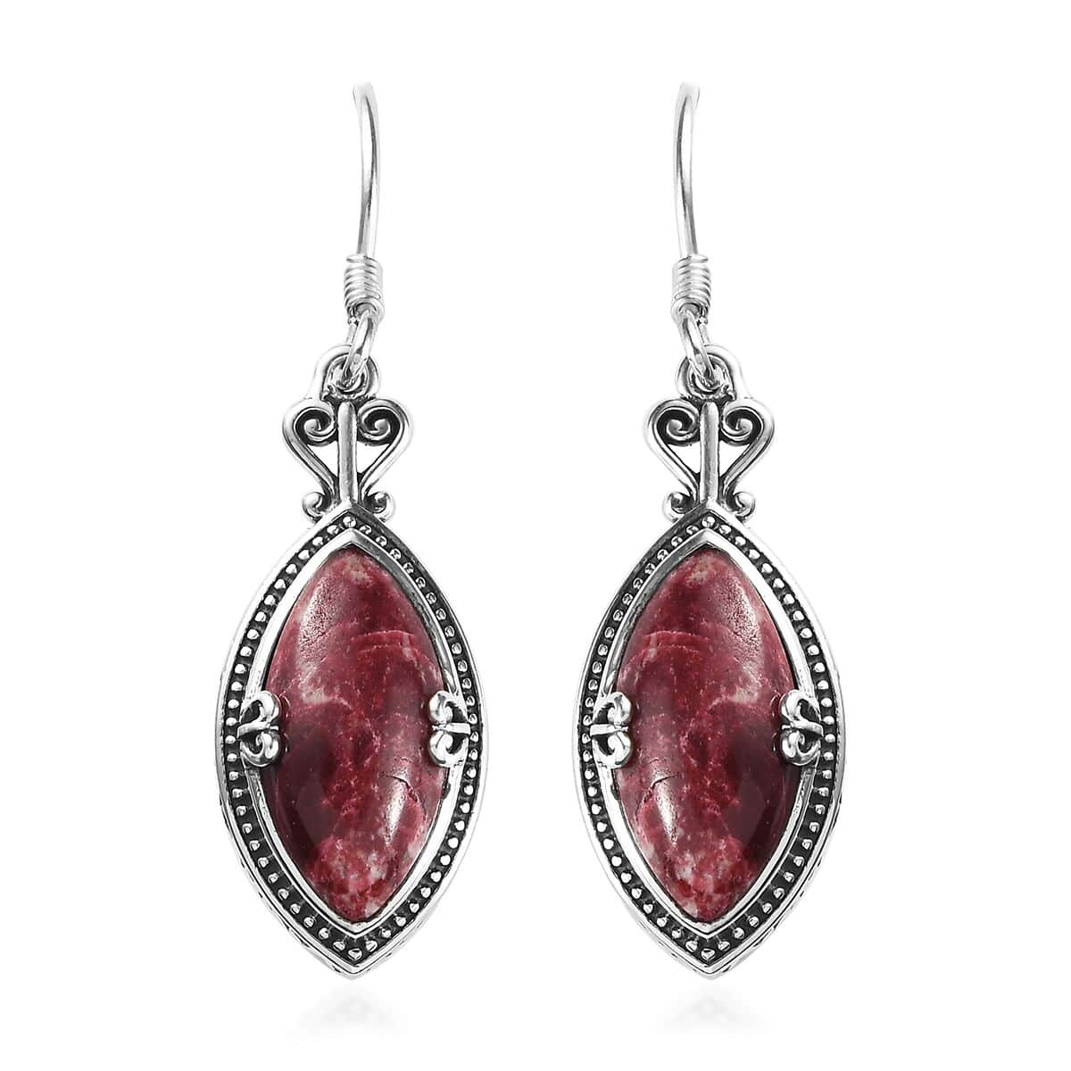 Artisan Crafted Norwegian Thulite Dangling Earrings in Sterling Silver 15.65 ctw image number 0