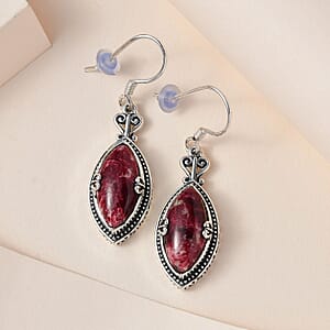 Artisan Crafted Norwegian Thulite Dangling Earrings in Sterling Silver 15.65 ctw