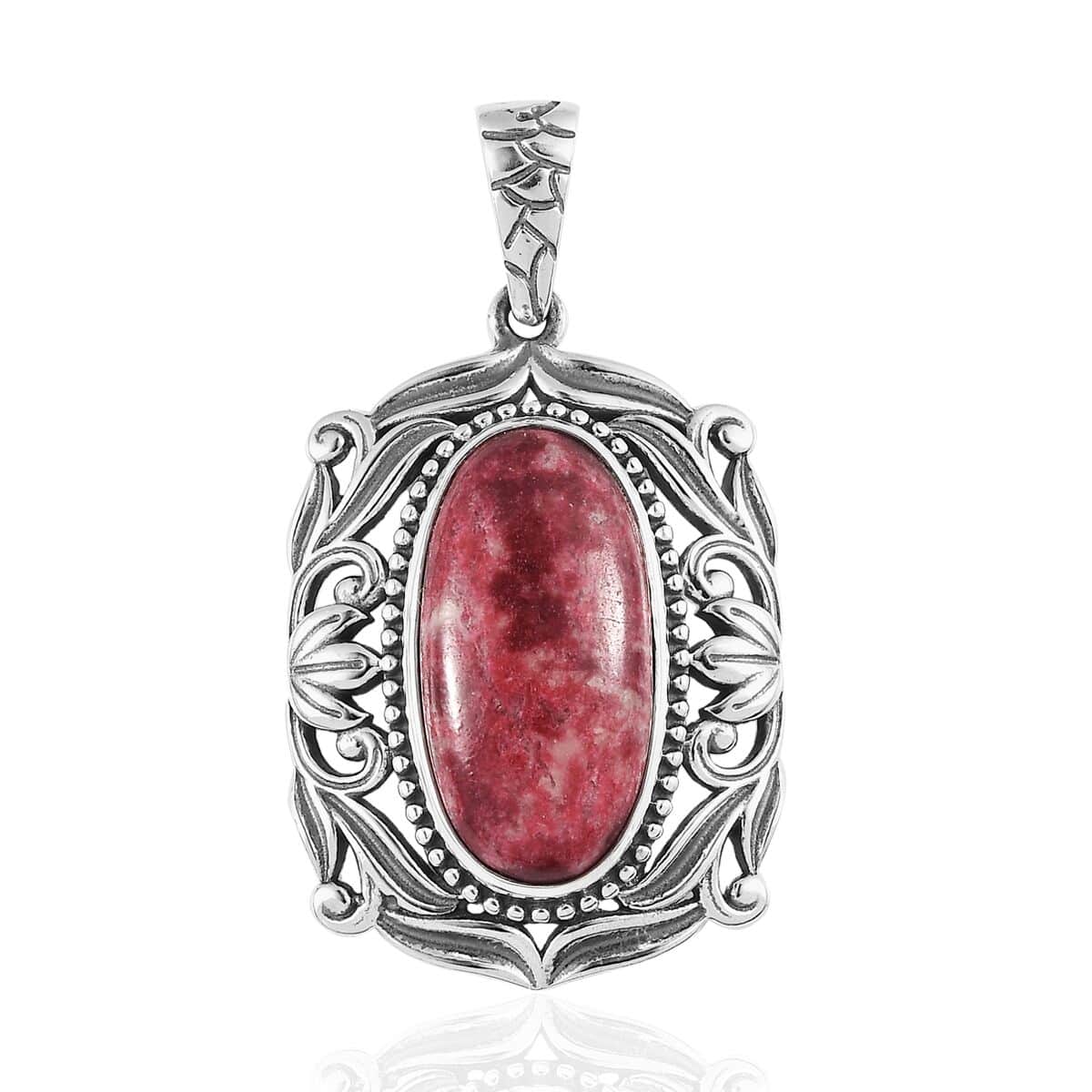 Artisan Crafted Norwegian Thulite Solitaire Pendant in Sterling Silver 11.50 ctw image number 0