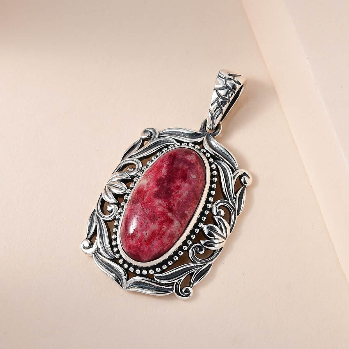 Artisan Crafted Norwegian Thulite Solitaire Pendant in Sterling Silver 11.50 ctw image number 1