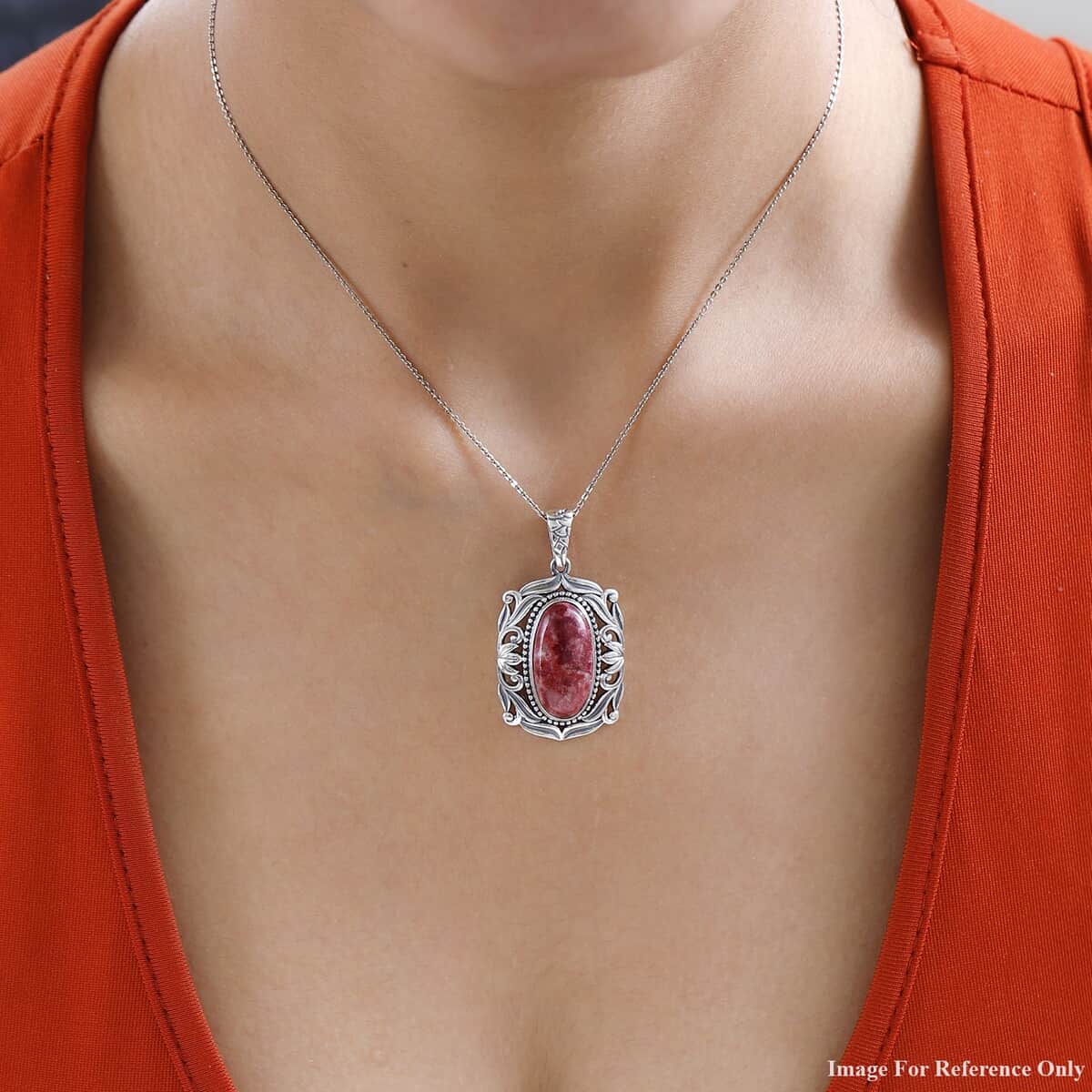 Artisan Crafted Norwegian Thulite Solitaire Pendant in Sterling Silver 11.50 ctw image number 2