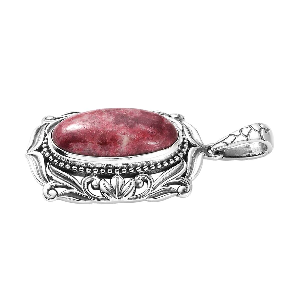 Artisan Crafted Norwegian Thulite Solitaire Pendant in Sterling Silver 11.50 ctw image number 3