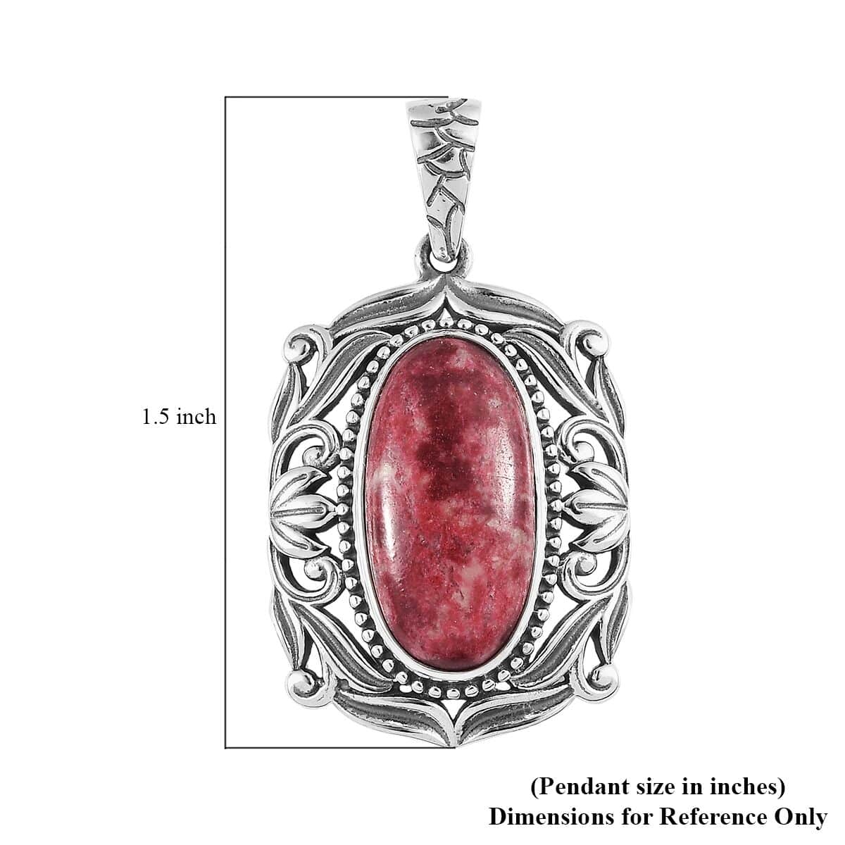 Artisan Crafted Norwegian Thulite Solitaire Pendant in Sterling Silver 11.50 ctw image number 5