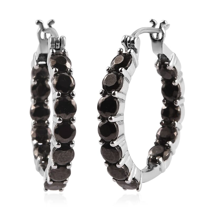 Elite Shungite Hoop Earrings in Stainless Steel 4.15 ctw , Tarnish-Free, Waterproof, Sweat Proof Jewelry