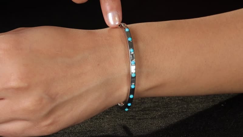 Sleeping Beauty Turquoise Bangle Bracelet in Stainless Steel (7.25 In) 0.65 ctw