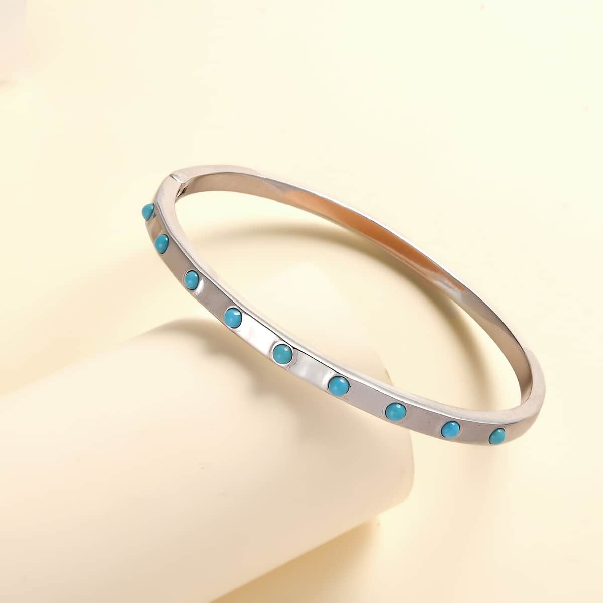 Sleeping Beauty Turquoise Bangle Bracelet in Stainless Steel (7.25 In) 0.65 ctw image number 1