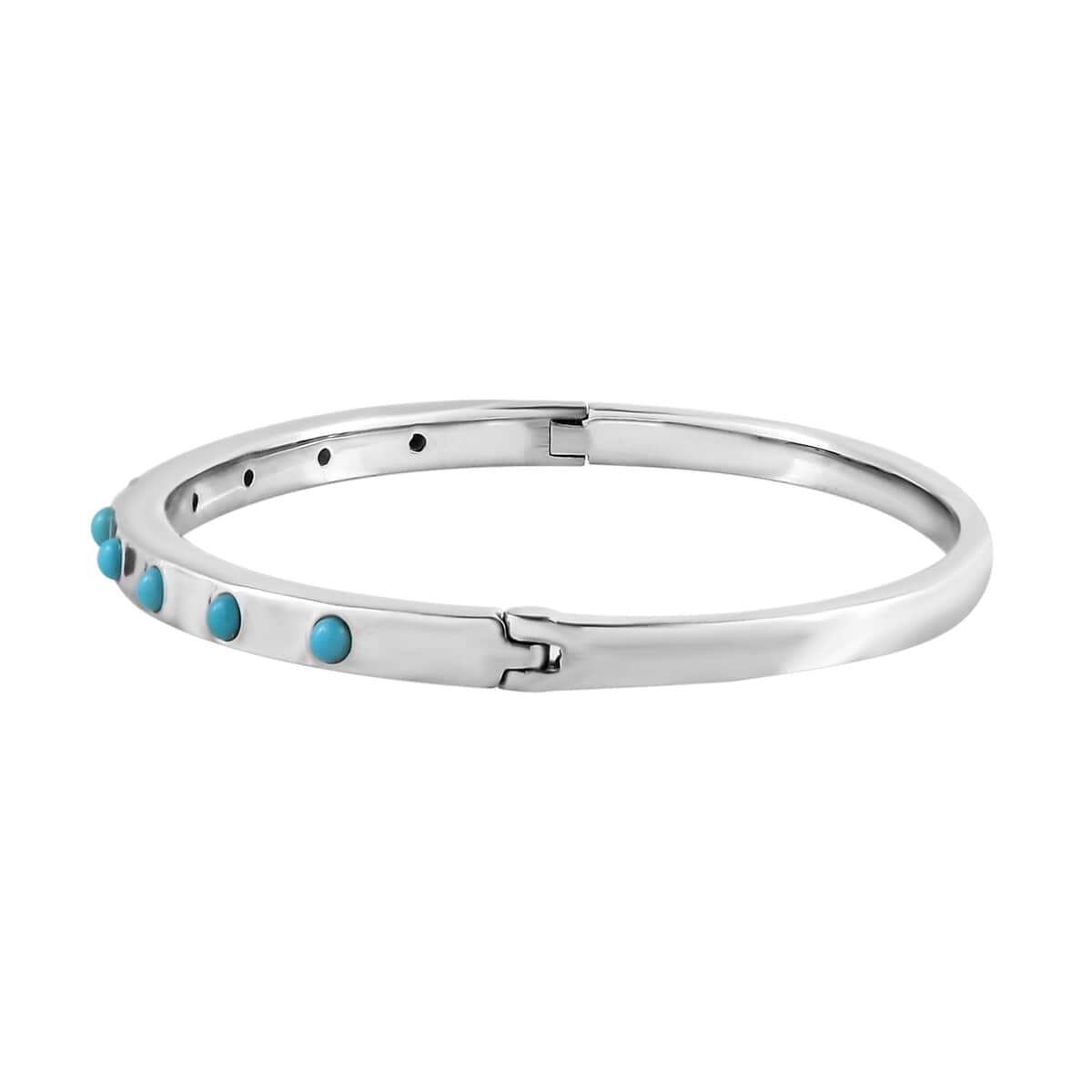 Sleeping Beauty Turquoise Bangle Bracelet in Stainless Steel (7.25 In) 0.65 ctw image number 3