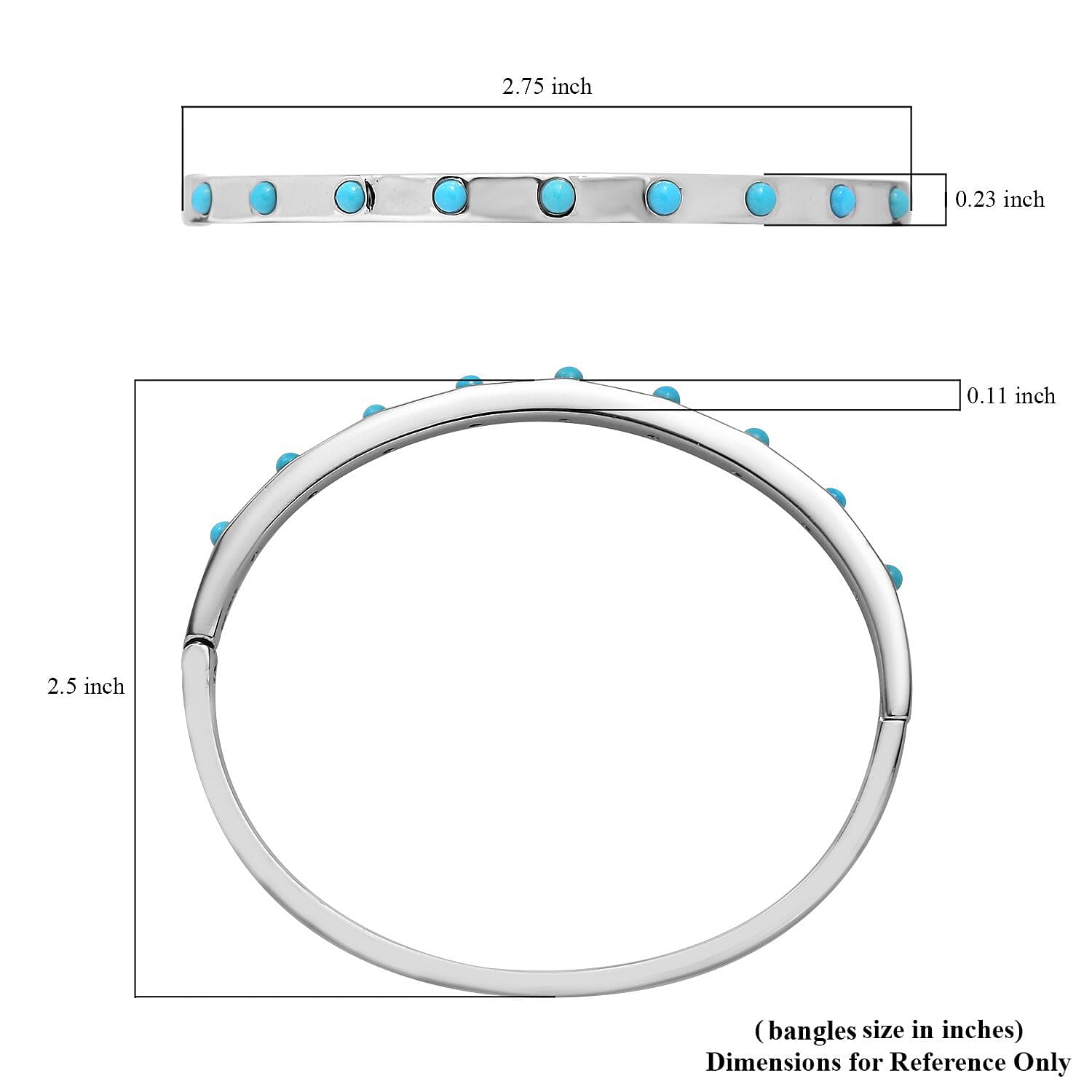 Sleeping Beauty Turquoise Bangle Bracelet in Stainless Steel (7.25 In) 0.65 ctw