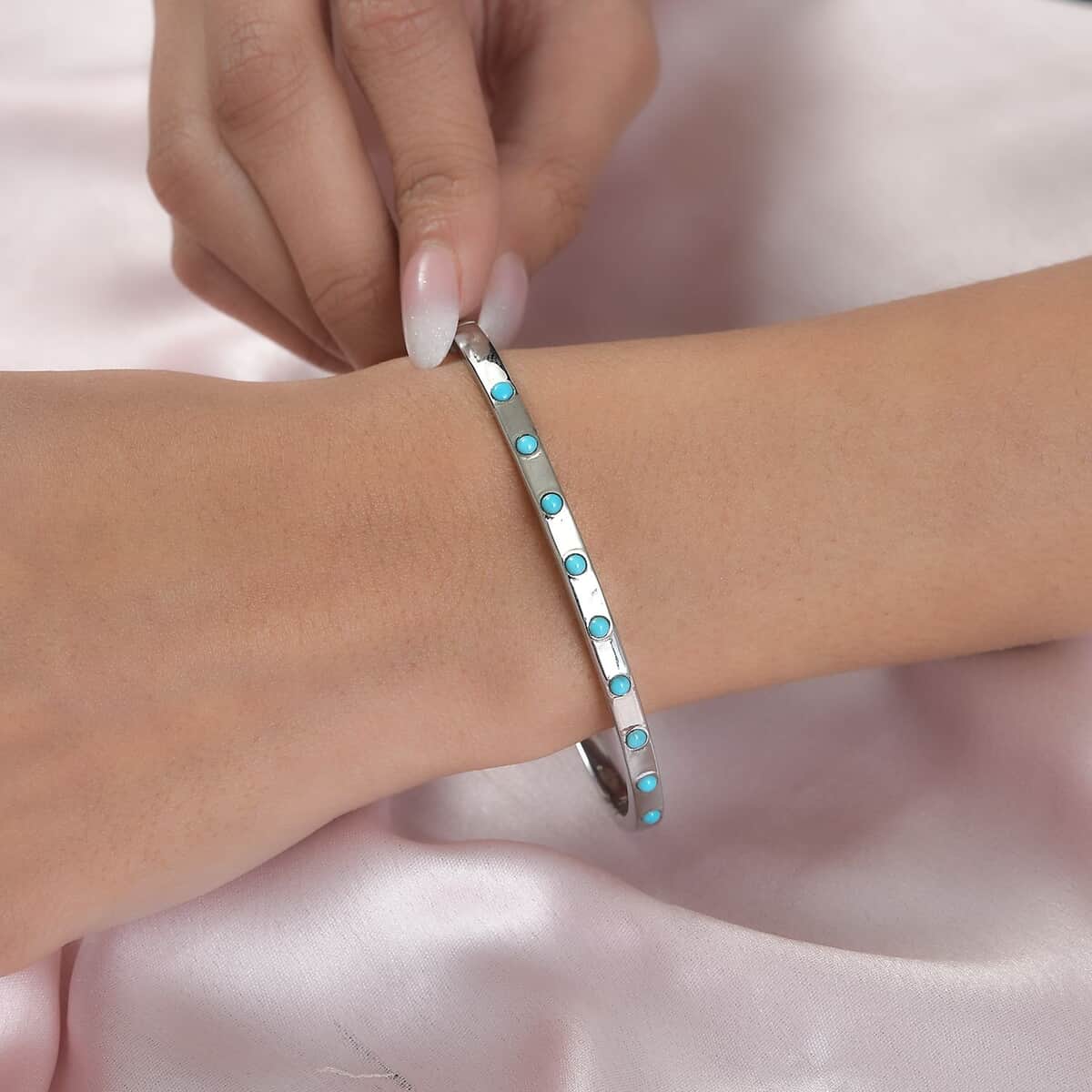 Sleeping Beauty Turquoise Bangle Bracelet in Stainless Steel (8.00 In) 0.65 ctw image number 2