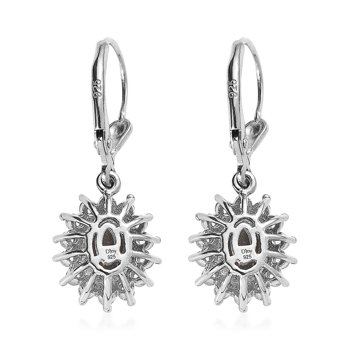 Bankacha Natural Black Star Sapphire and White Zircon Lever Back Earrings in Platinum Over Sterling Silver 3.70 ctw