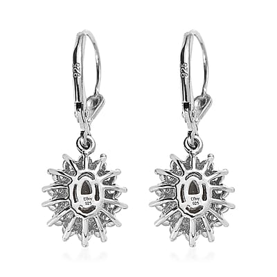 Bankacha Natural Black Star Sapphire and White Zircon Lever Back Earrings in Platinum Over Sterling Silver 3.70 ctw