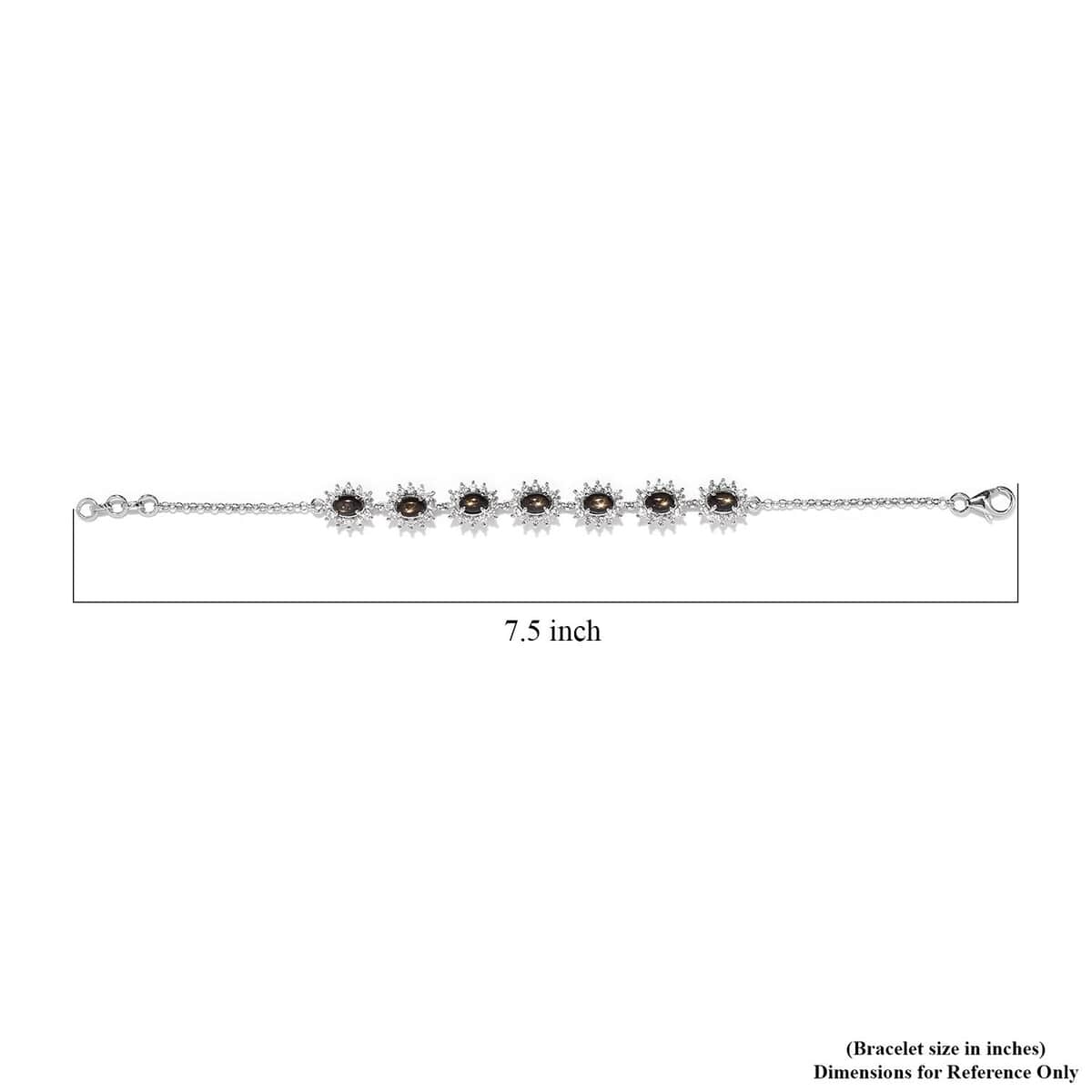 Bankacha Natural Black Star Sapphire and White Zircon Halo Link Bracelet with Extender in Platinum Over Sterling Silver (6.50-8.00In) 9.50 ctw image number 3