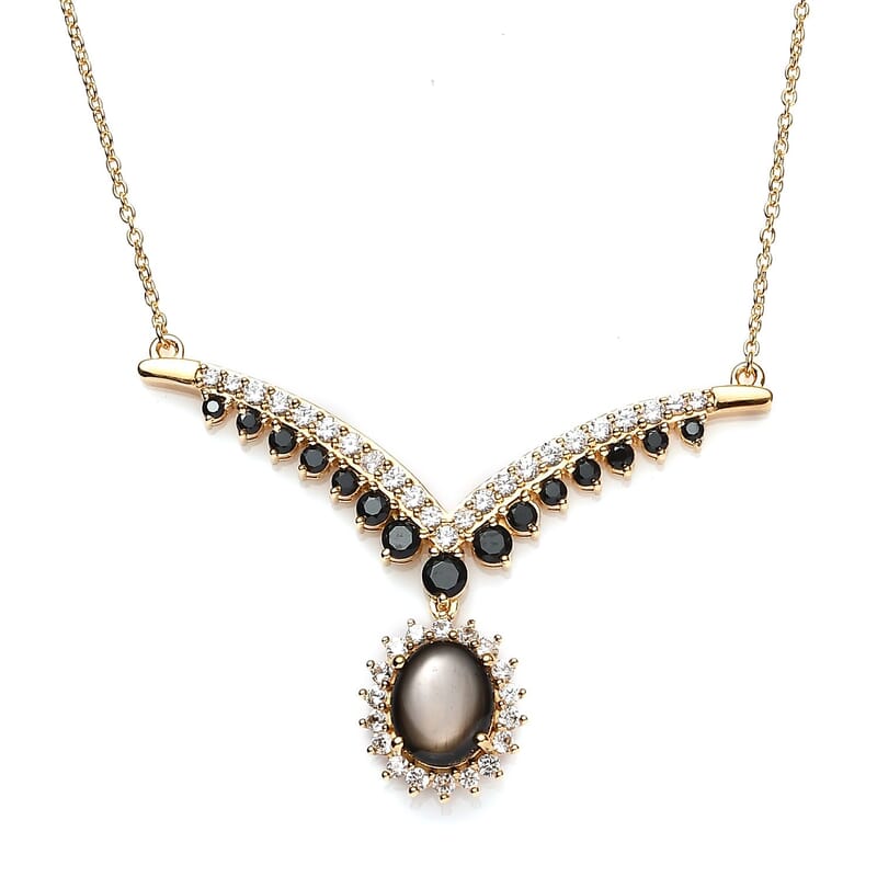 Bankacha Natural Black Star Sapphire and Multi Gemstone 9.25 ctw Necklace in Vermeil Yellow Gold Over Sterling Silver 18-20 Inches
