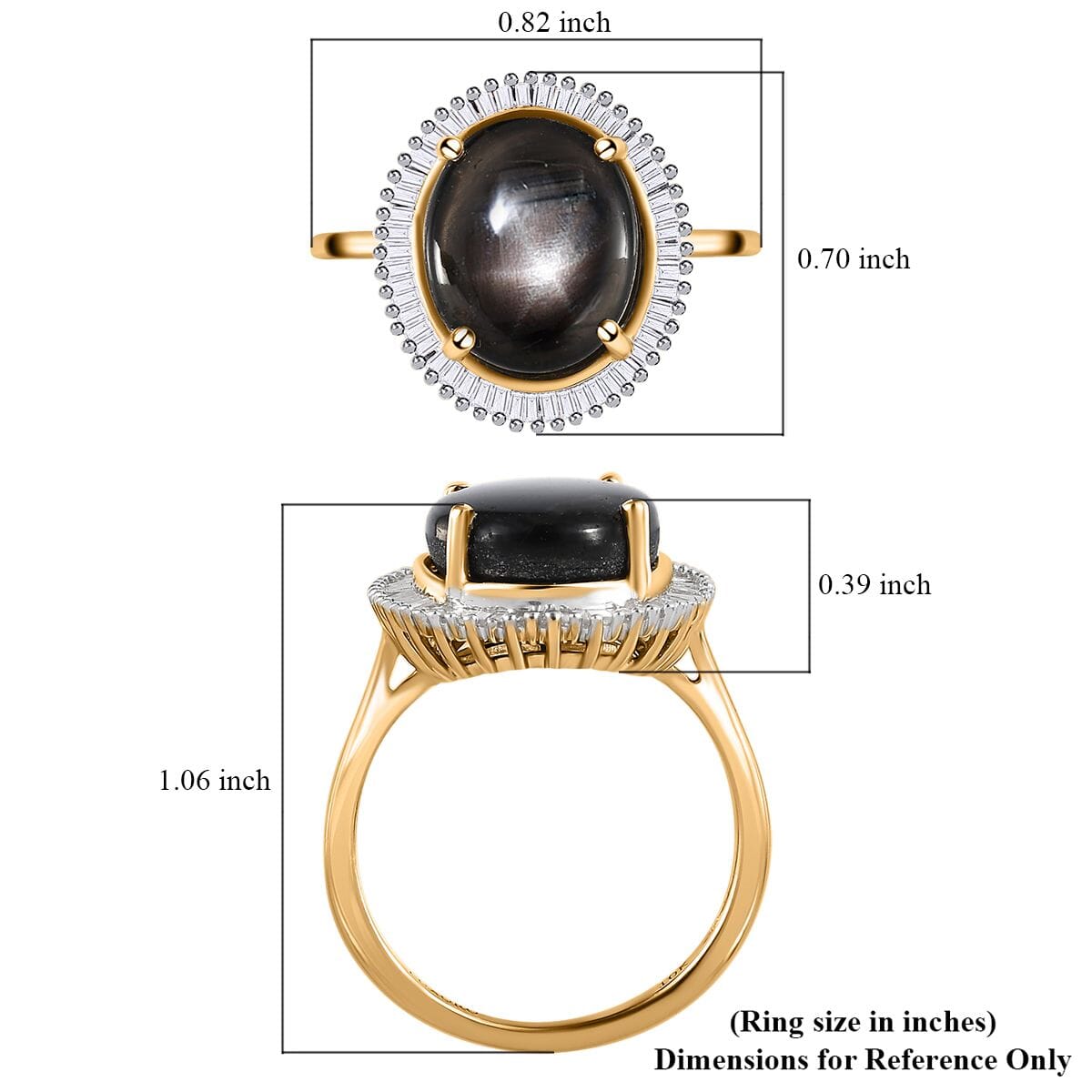 Luxoro 10K Yellow Gold Premium Bankacha Natural Black Star Sapphire and G-H I3 Diamond Halo Ring (Size 10.0) 8.00 ctw image number 5