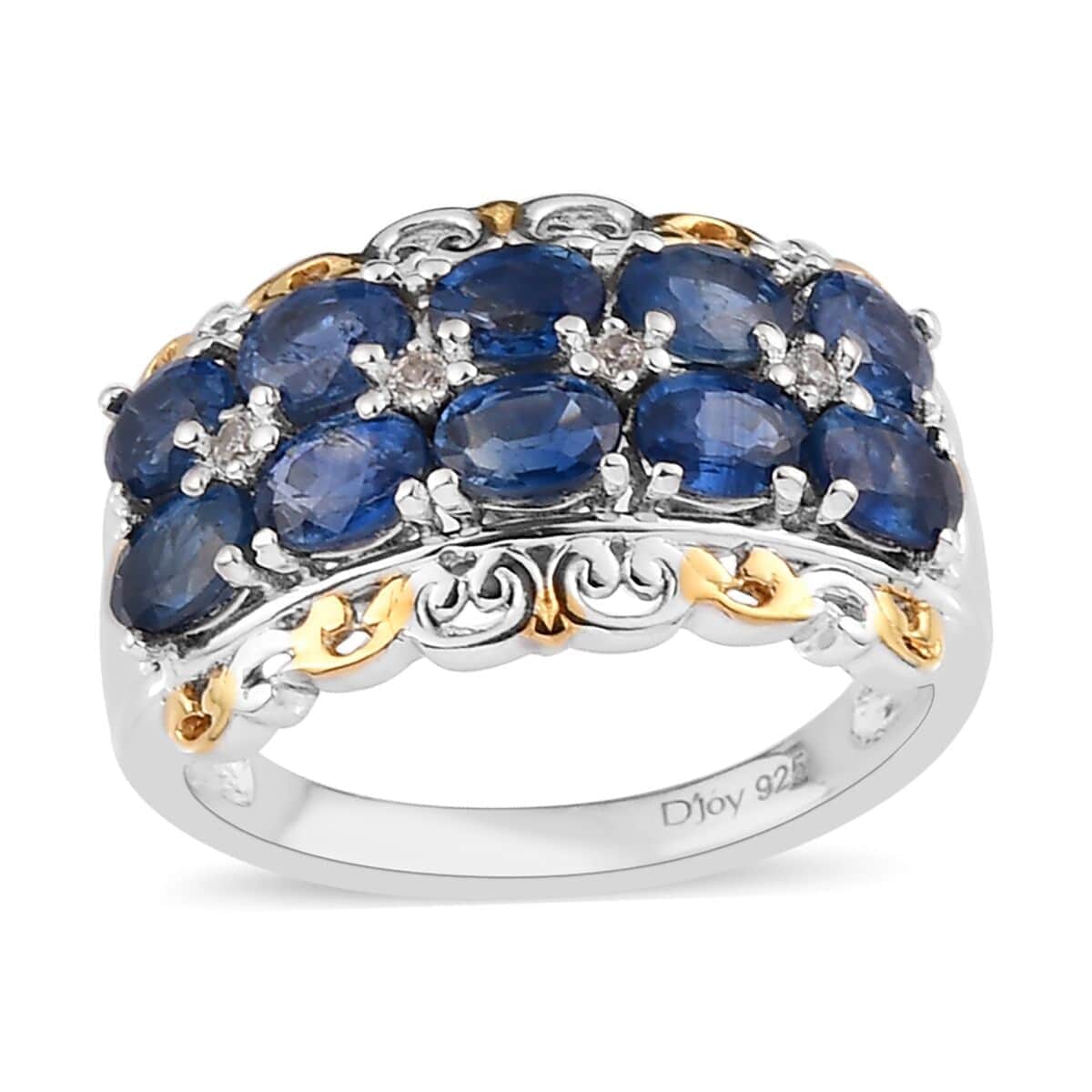 Premium Kanchanaburi Blue Sapphire and White Zircon Ring in Vermeil Yellow Gold and Platinum Over Sterling Silver 2.25 ctw image number 0