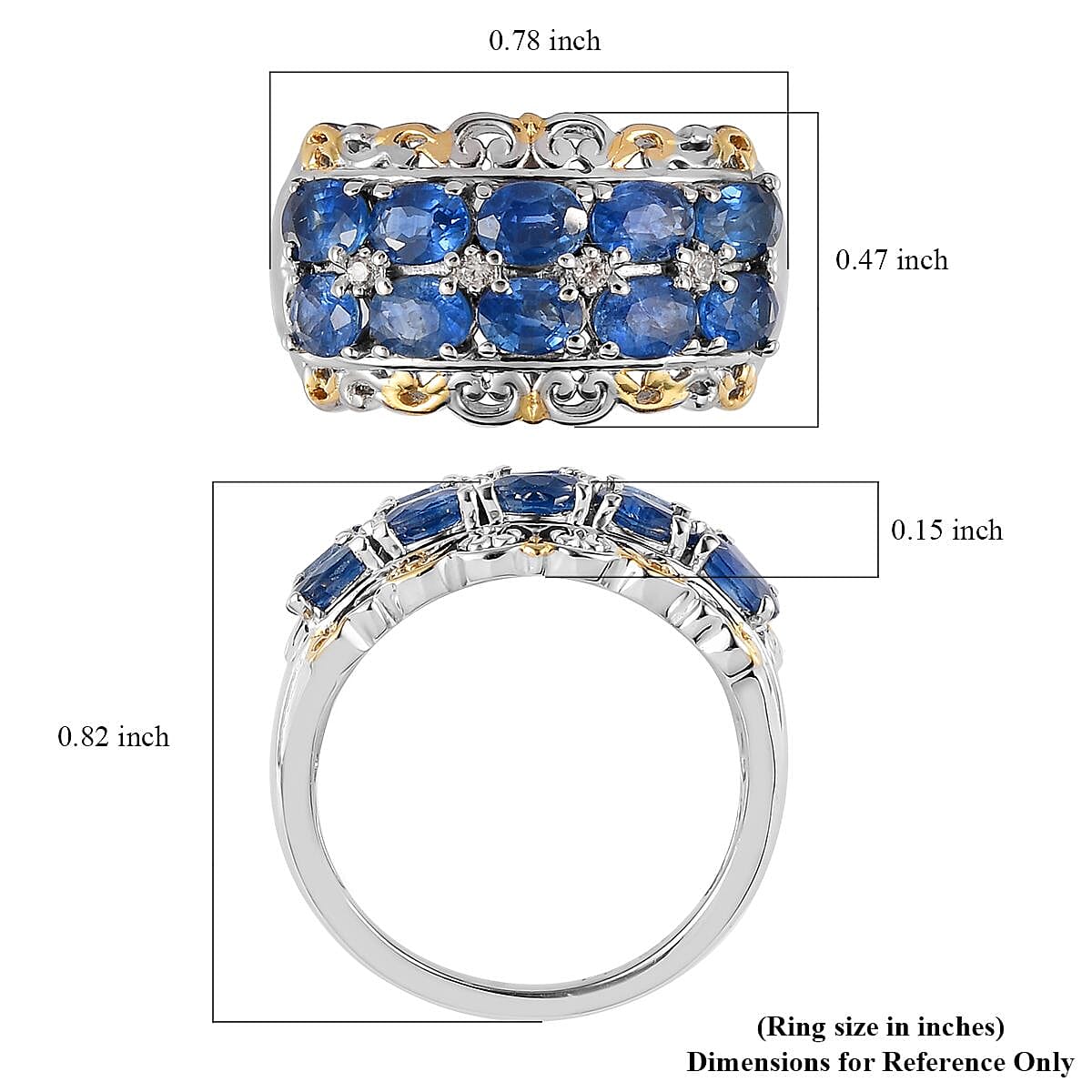 Premium Kanchanaburi Blue Sapphire and White Zircon Ring in Vermeil Yellow Gold and Platinum Over Sterling Silver (Size 10.0) 2.25 ctw