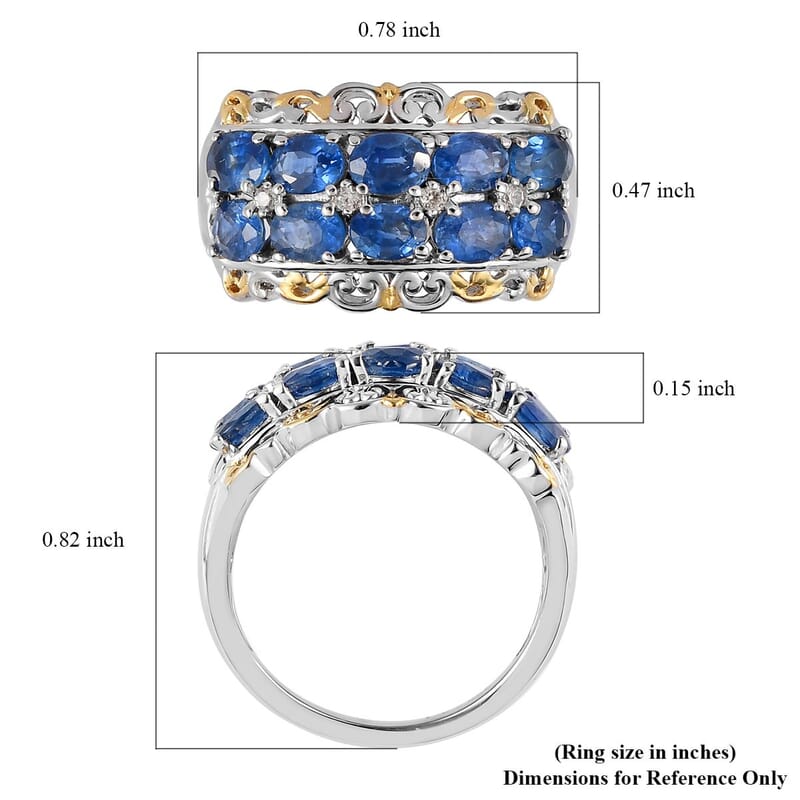 Premium Kanchanaburi Blue Sapphire and White Zircon Ring in Vermeil Yellow Gold and Platinum Over Sterling Silver (Size 10.0) 2.25 ctw