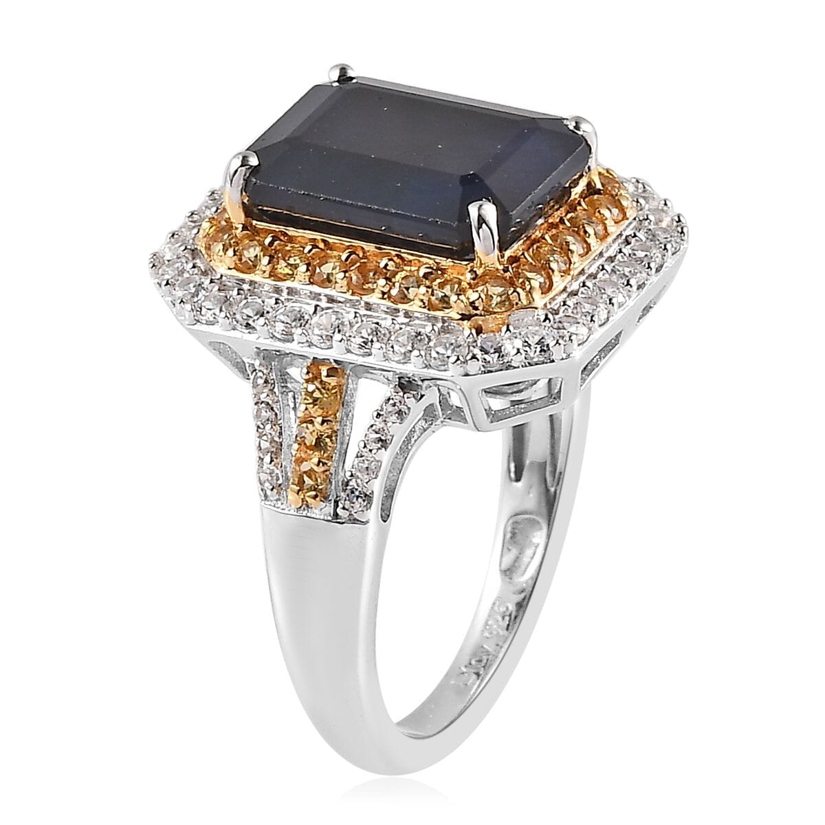 Madagascar Blue Sapphire (DF) and Multi Gemstone Cocktail Ring in Vermeil YG and Platinum Over Sterling Silver 6.25 ctw image number 3