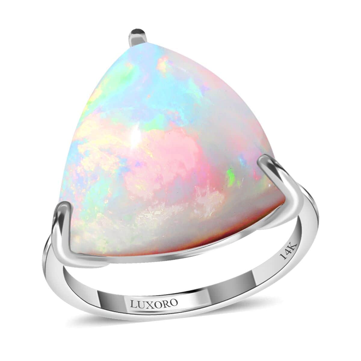 Doorbuster Memorial Deal Luxoro 14K White Gold AAA Ethiopian Welo Opal Solitaire Ring (Size 10.0) (Del. in 7-10 Days) 10.00 ctw image number 0