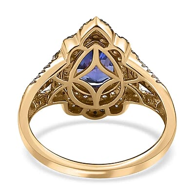 Luxoro 10K Yellow Gold Premium Tanzanite, I3 Natural Yellow and White Diamond Split Shank Double Halo Ring, Promise Rings (Size 7.0) 1.85 ctw
