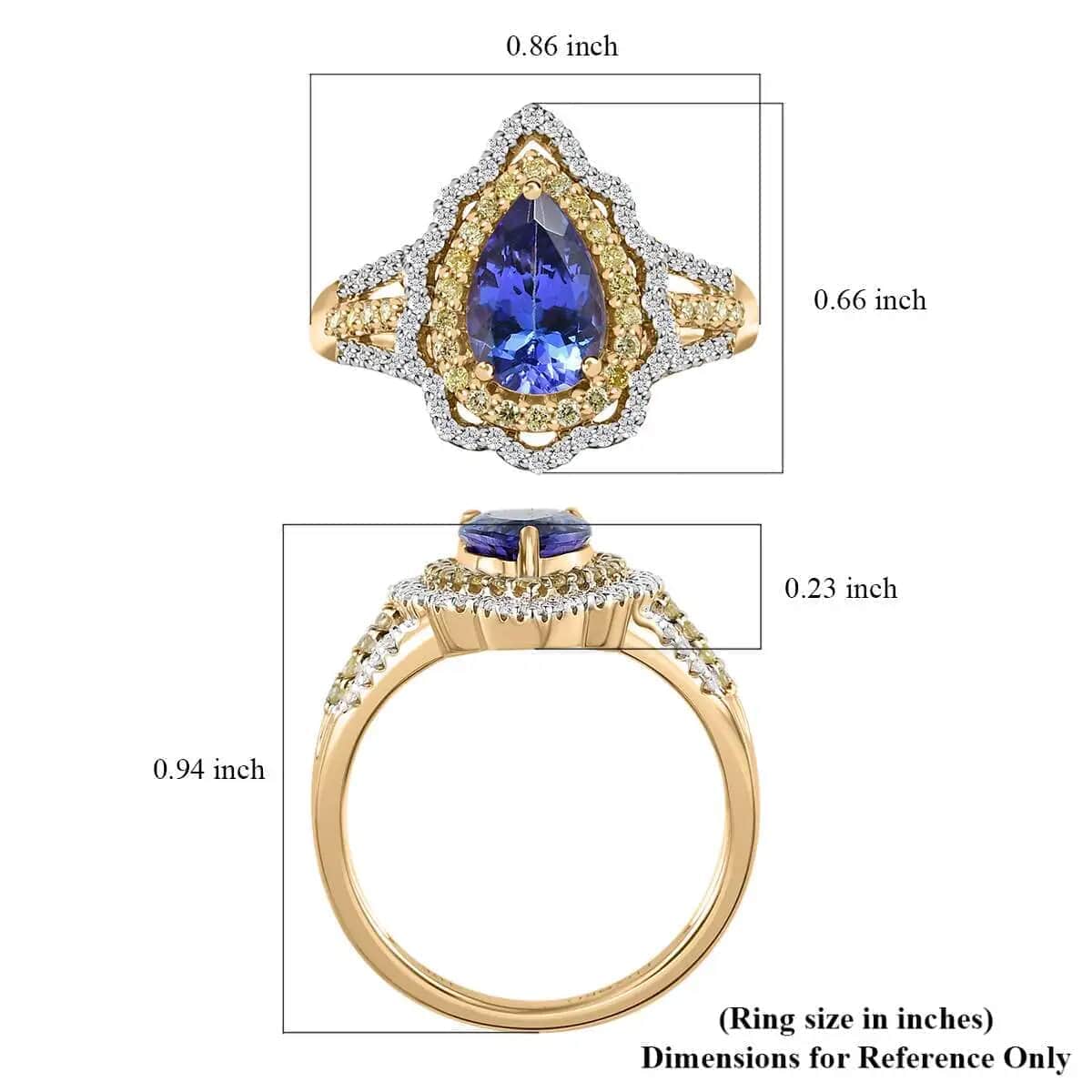 Luxoro 10K Yellow Gold Premium Tanzanite, Natural Yellow and White Diamond (I3) (0.33 cts) Split Shank Double Halo Ring (Size 7.0) (Del. in 15-20 Days) 1.85 ctw image number 6