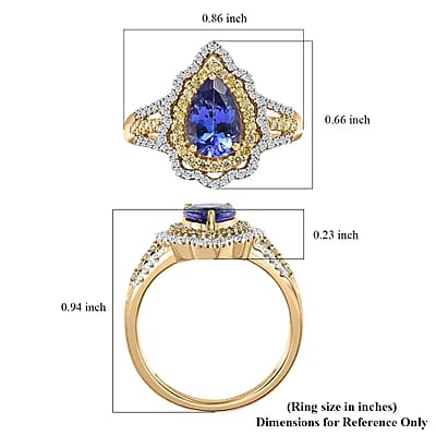 Luxoro 10K Yellow Gold Premium Tanzanite, I3 Natural Yellow and White Diamond Split Shank Double Halo Ring, Promise Rings (Size 7.0) 1.85 ctw