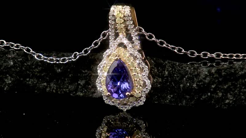 Luxoro Premium Tanzanite, and I3 Natural Yellow and White Diamond 1.80 ctw Accent Double Halo Pendant, 10K Yellow Gold Pendant, Tanzanite Jewelry For Her