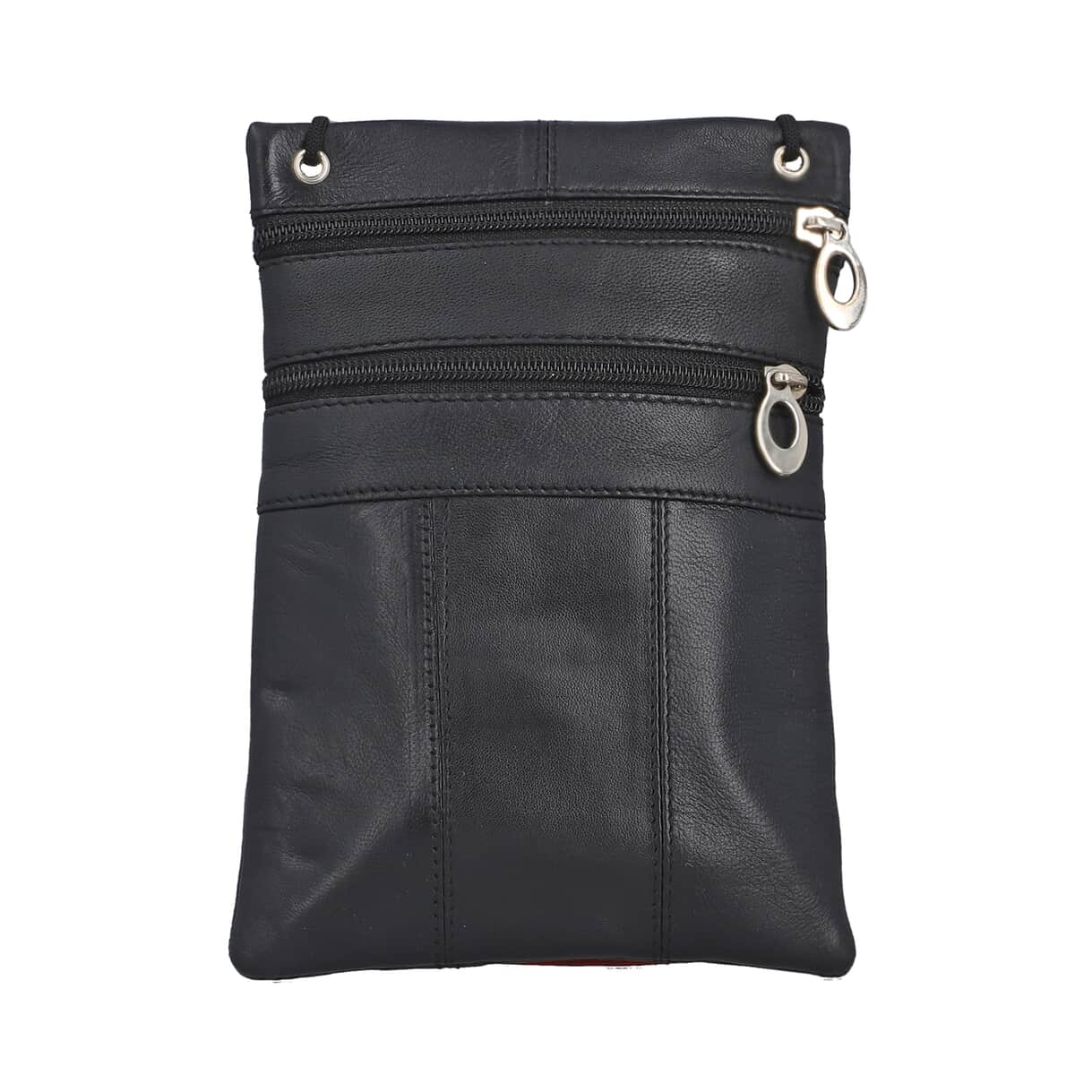 Black Genuine Leather Mobile Phone Crossbody Wallet image number 5