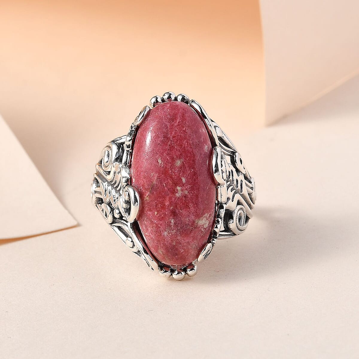 Artisan Crafted Norwegian Thulite Ring in Sterling Silver 11.25 ctw image number 1