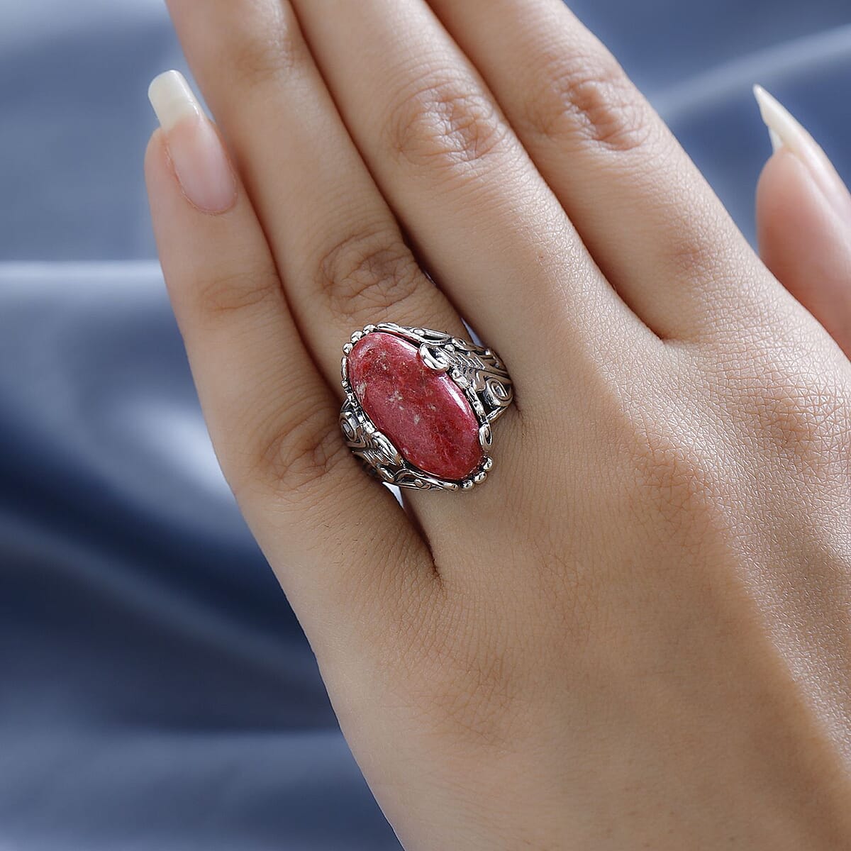 Artisan Crafted Norwegian Thulite Ring in Sterling Silver 11.25 ctw image number 2