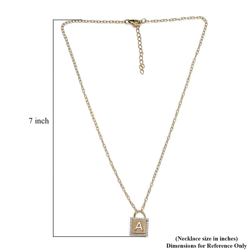Moissanite Forever Love Lock Initial A Necklace (18 Inches) in Vermeil YG and Platinum Over Sterling Silver 0.25 ctw