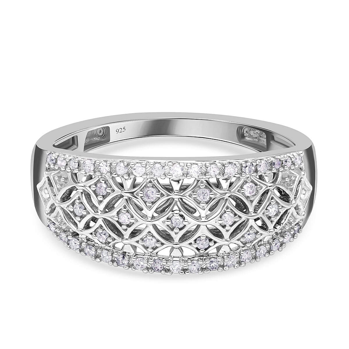 White Diamond 0.20 ctw Ring in Platinum Over Sterling Silver (Size 10.0)