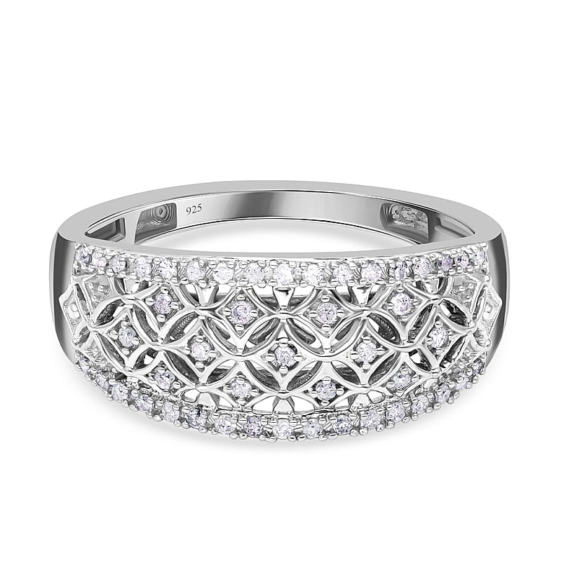 White Diamond 0.20 ctw Ring in Platinum Over Sterling Silver (Size 10.0)