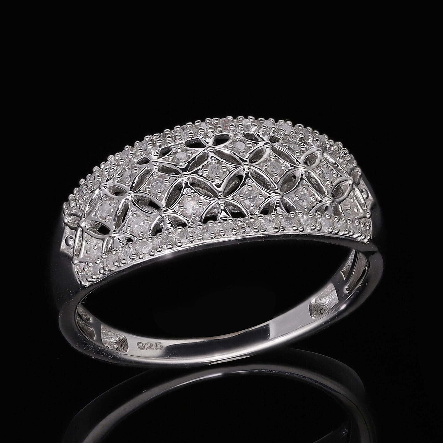 White Diamond 0.20 ctw Ring in Platinum Over Sterling Silver (Size 10.0)