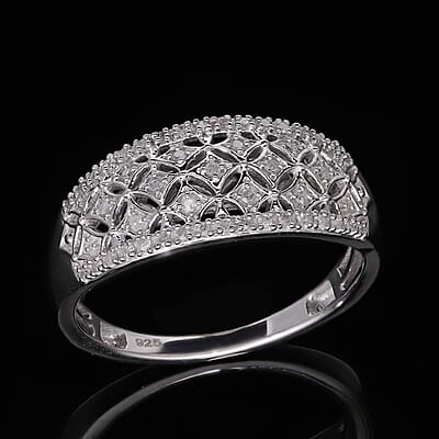 White Diamond 0.20 ctw Ring in Platinum Over Sterling Silver (Size 10.0)