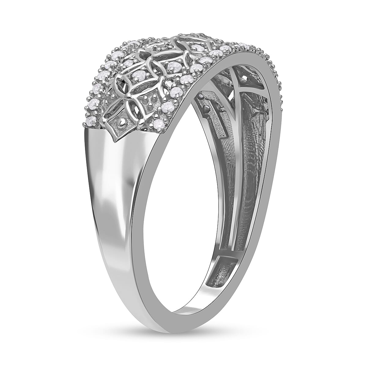White Diamond 0.20 ctw Ring in Platinum Over Sterling Silver (Size 10.0)