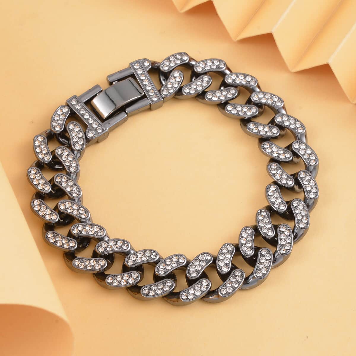 White Austrian Crystal Bracelet in Blacktone (6.50 In) image number 1