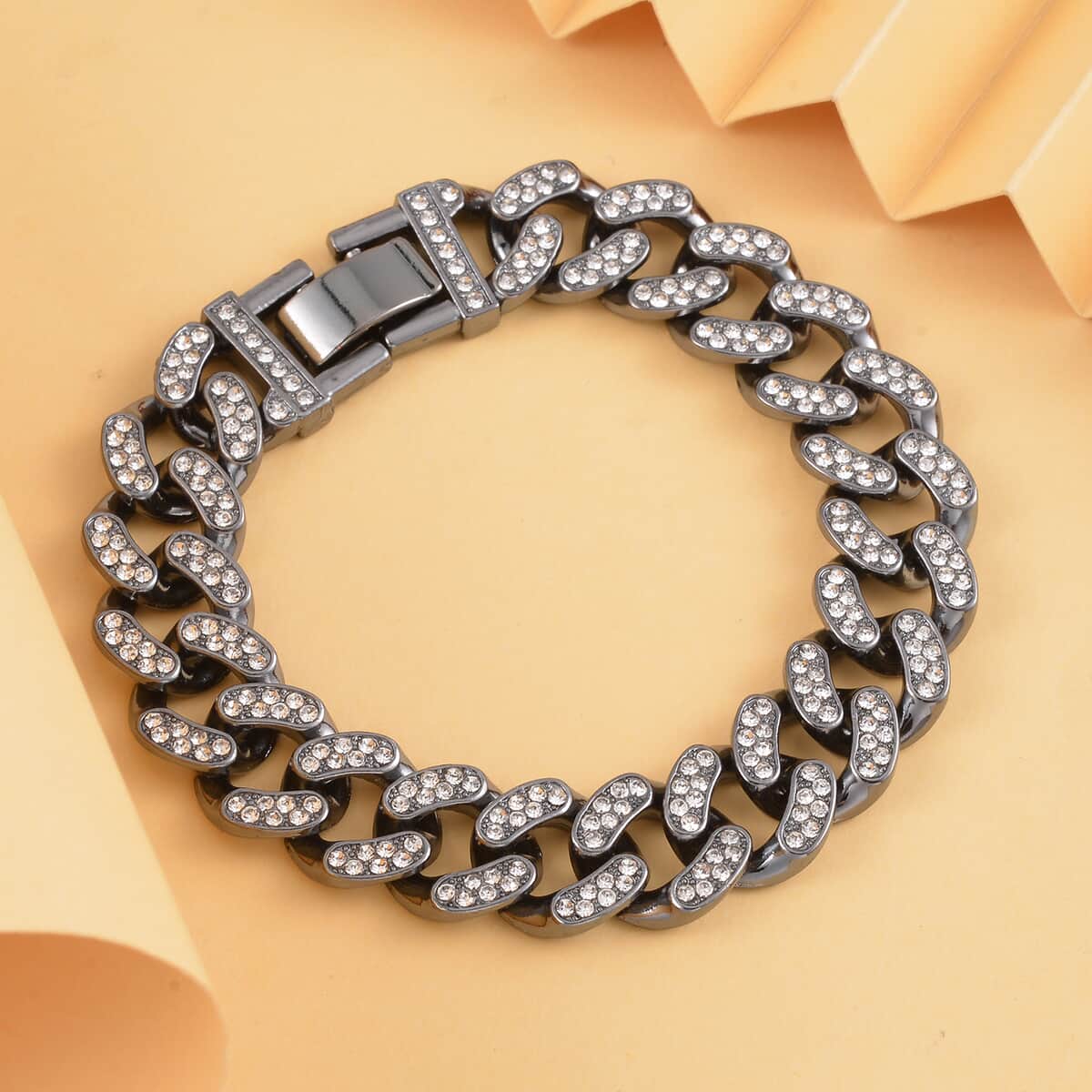 White Austrian Crystal Bracelet in Blacktone (7.25 In) image number 1