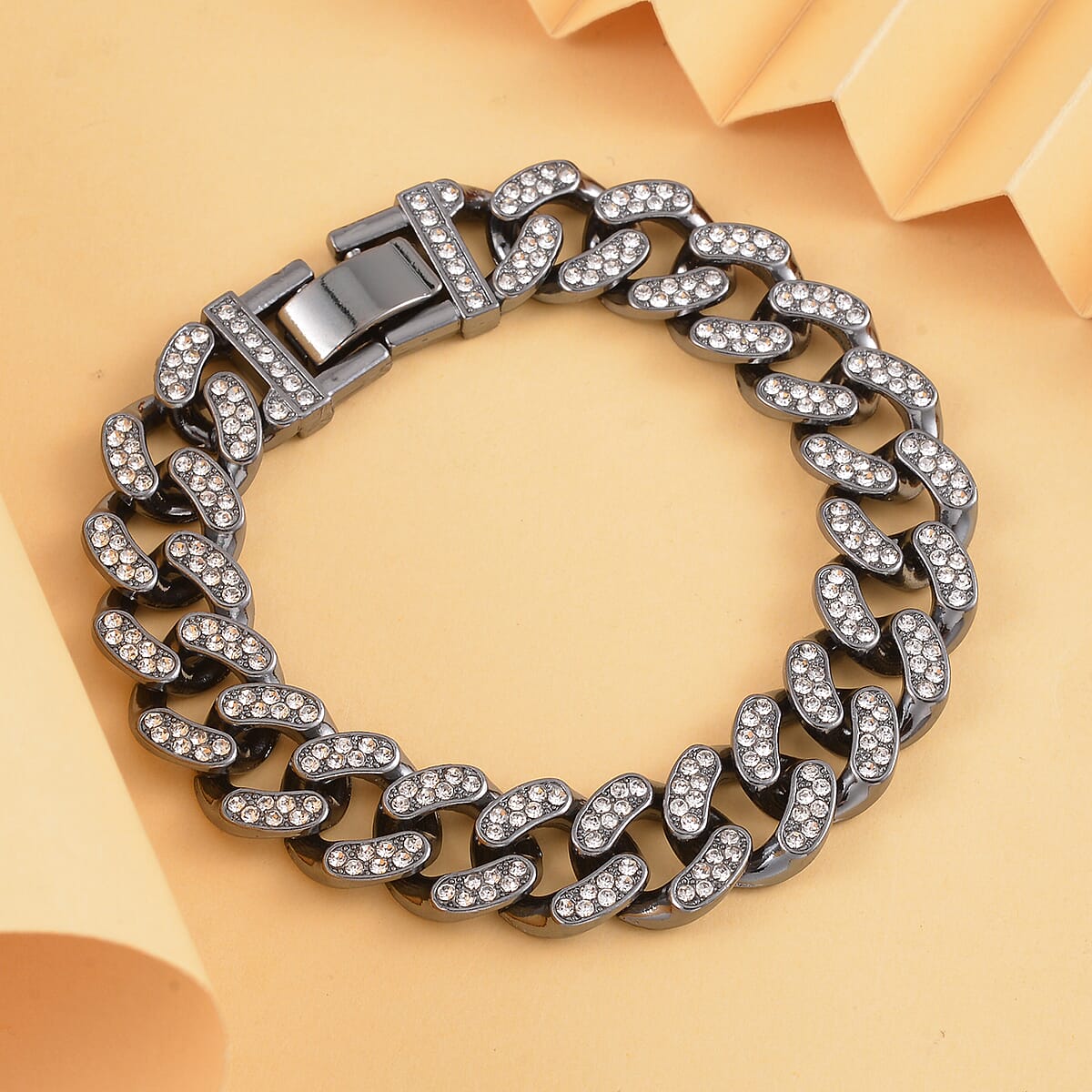 White Austrian Crystal Bracelet in Blacktone (8.00 In) image number 1