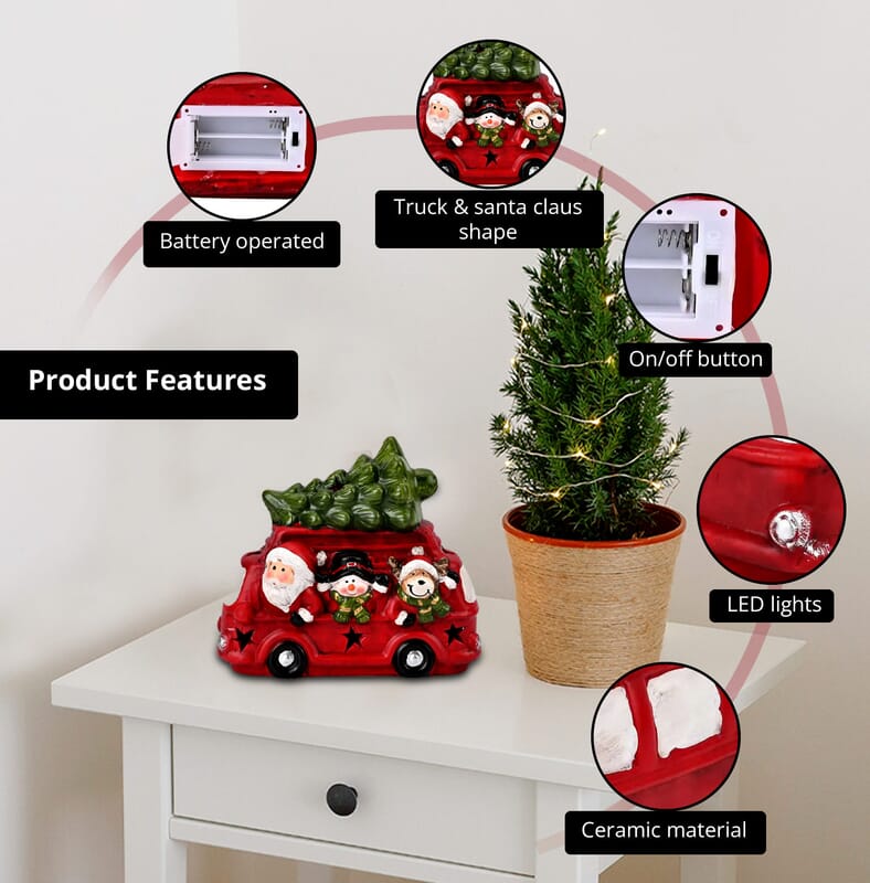 Ceramic Decoration Truck and Santa Clause Shape with Led Light