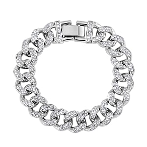 White Austrian Crystal Bracelet in Silvertone (8.00 In)