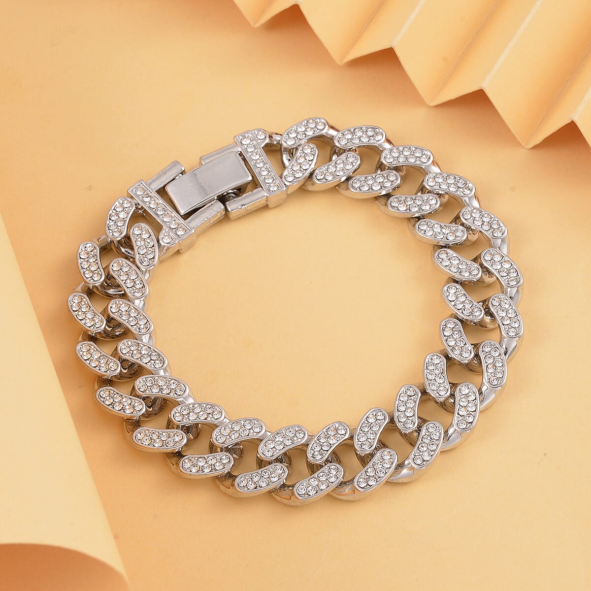 White Austrian Crystal Bracelet in Silvertone (8.00 In) image number 1