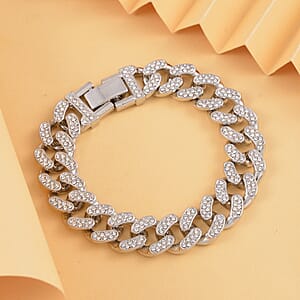White Austrian Crystal Bracelet in Silvertone (8.00 In)